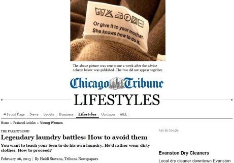The intracategorical complexity of laundry: 150 words on a Chicago Tribune column